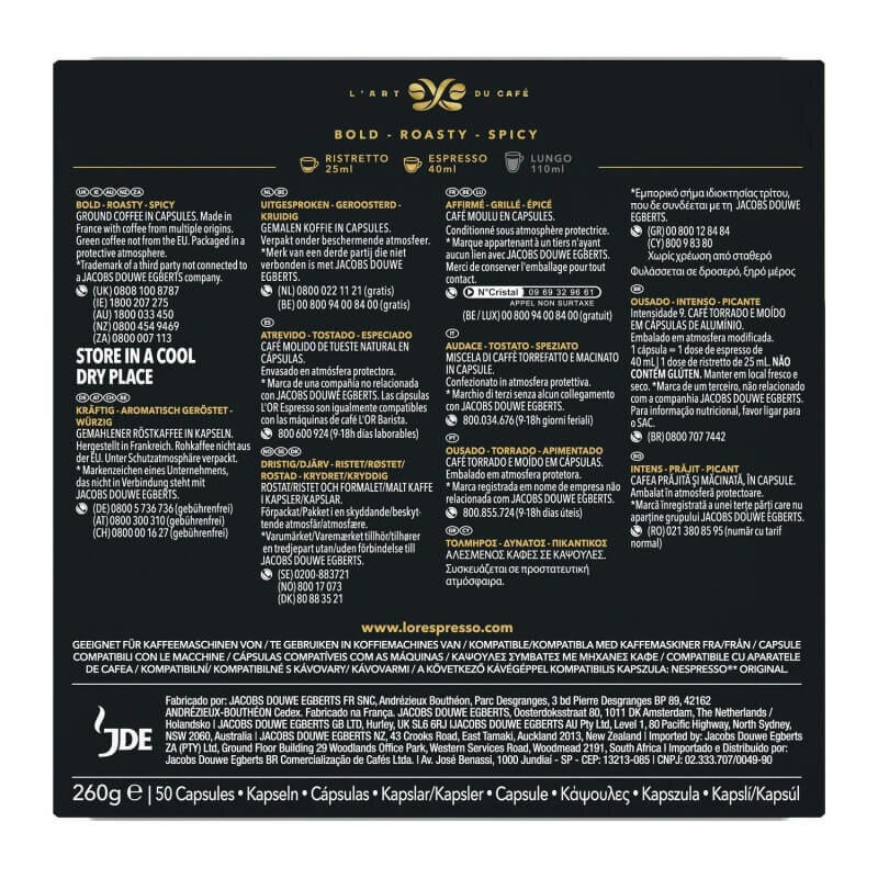 L'Or Forza Coffee Capsules Intensity 9 Compatible With Nespresso - 50 Capsules