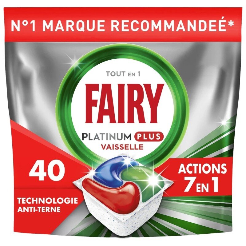 Fairy Platinum Plus Tablettes Lave-Vaisselle Tout en 1 - Technologie Anti-Terne - 40 Tablettes