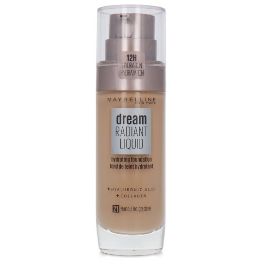 Maybelline New York Dream Radiant Fond de Teint Liquide Hydratant Éclat - Teinte Beige Doré 21 - 30ml