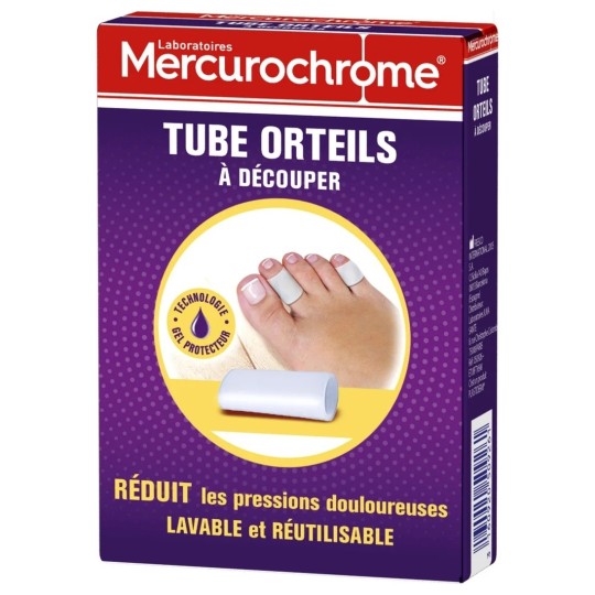Mercurochrome Tube Orteils Protection - Cors, Ampoules, Orteils en Griffe - Gel Réutilisable - 1 Unité