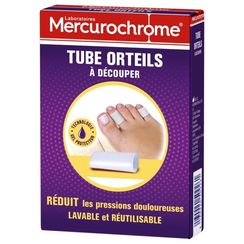 Mercurochrome Tube Orteils Protection - Cors, Ampoules, Orteils en Griffe - Gel Réutilisable - 1 Unité