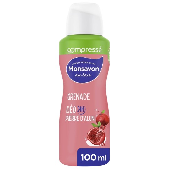 Monsavon Déodorant Spray Compressé Antibactérien - Pierre d'Alun - 150ml - Grenade