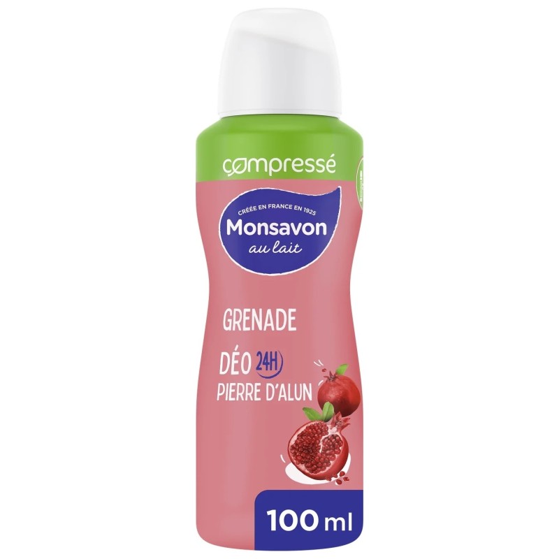 Monsavon Déodorant Spray Compressé Antibactérien - Pierre d'Alun - 150ml - Grenade
