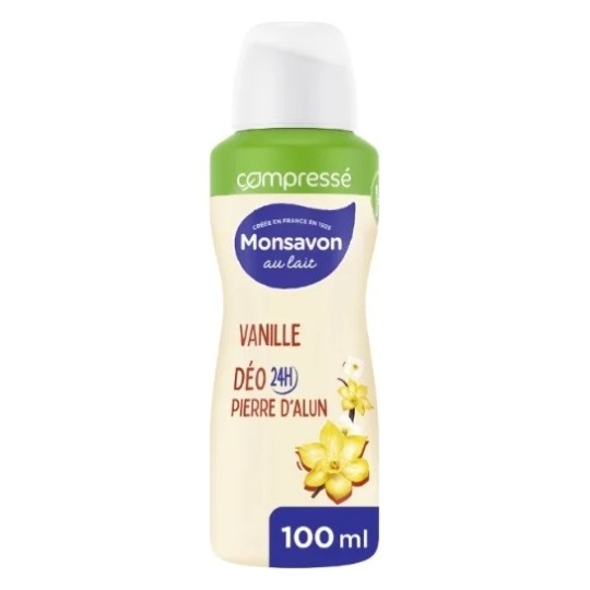 Monsavon Déodorant Spray Compressé Anti-Transpirant - Pierre d'Alun - Vanille - 100ml