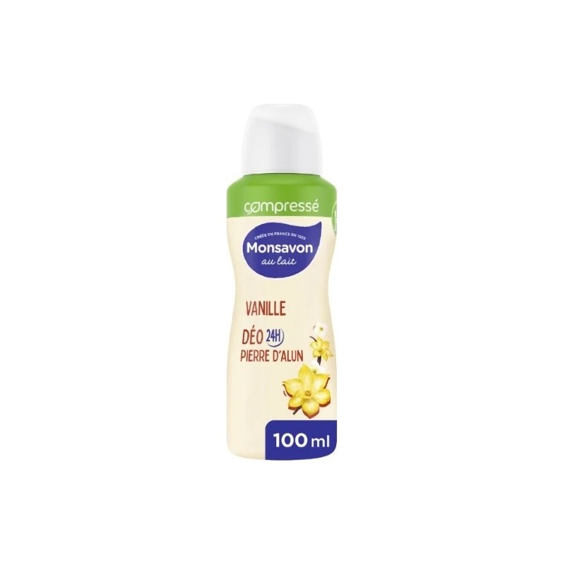 Monsavon Déodorant Spray Compressé Anti-Transpirant - Pierre d'Alun - Vanille - 100ml
