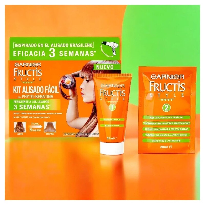 Garnier Fructis Style Lisse Facile Traitement Phyto Kératine - Cheveux Bouclés ou Indisciplinés - 2x50ml