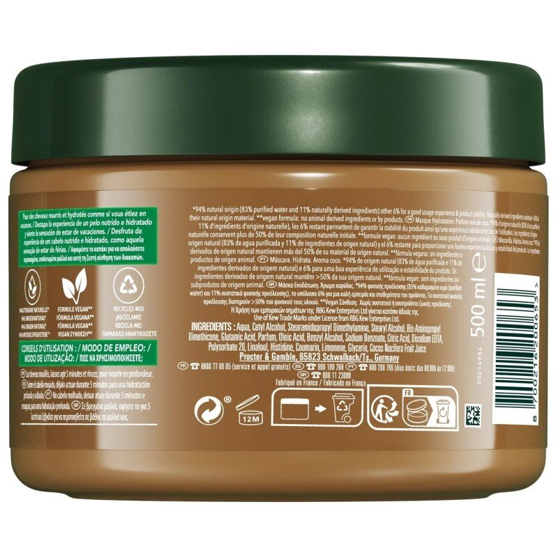 Herbal Essences Hydratation Masque Cheveux - Cheveux Très Secs - Noix de Coco - 500ml