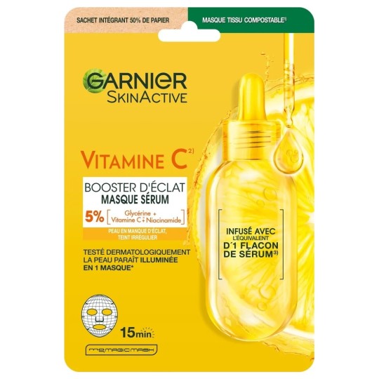 Garnier Skinactive Masque Visage Tissu Vitamine C Booster d'Éclat