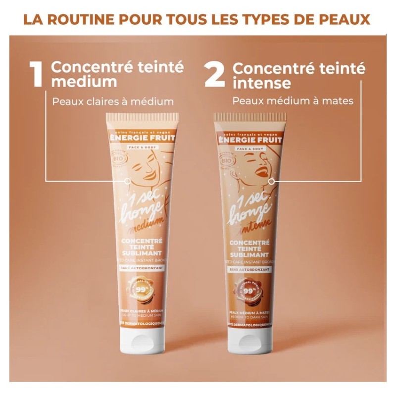 Energie Fruit Lait Teinté Sublimant Corps et Visage - Effet Bronzant Immédiat - Hydratant Bio - 100ml