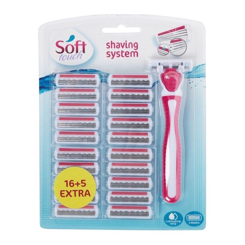 Soft Touch ماكينة حلاقة نسائية تستخدم لمرة واحدة - 3 شفرات - 1 مقبض + 20 عبوة