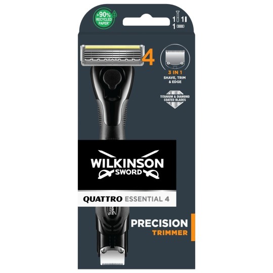 Wilkinson Quattro Titanium Precision Rasoir 4 Lames avec Tondeuse Intégrée - Noir