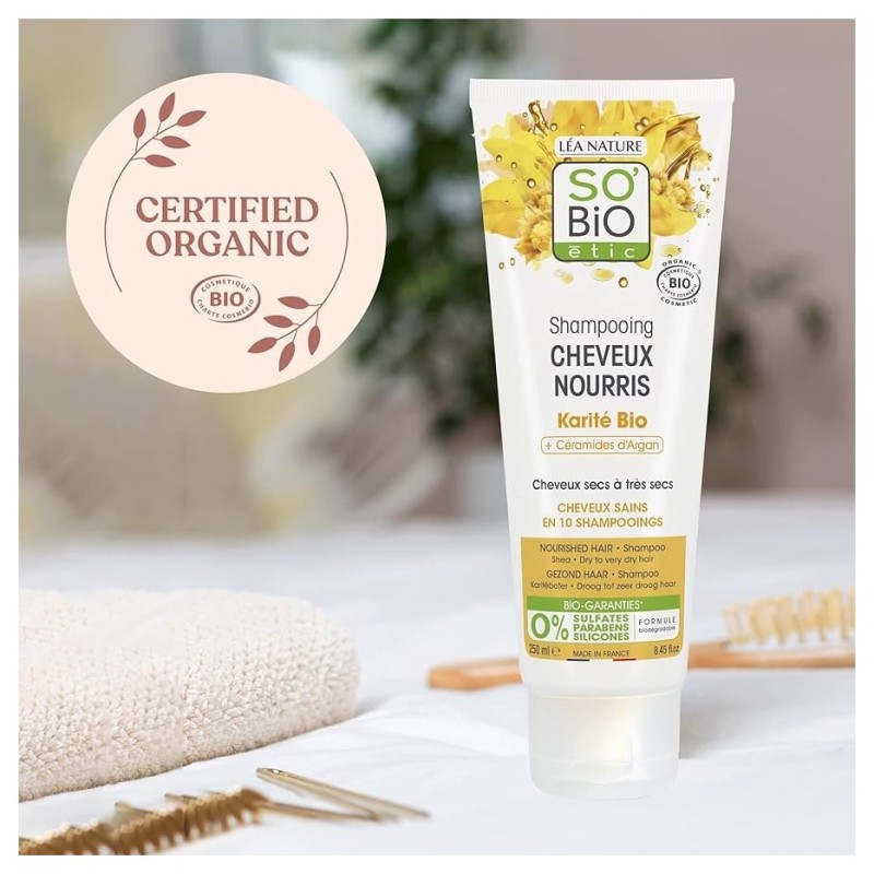 So'Bio Etic Cheveux Nourris Shampoing - Cheveux Secs à Très Secs - Karité Bio Équitable