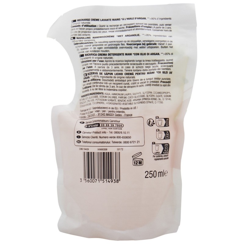 Nectar Of Beauty Argan Crème Lavante Mains Recharge - 250ml