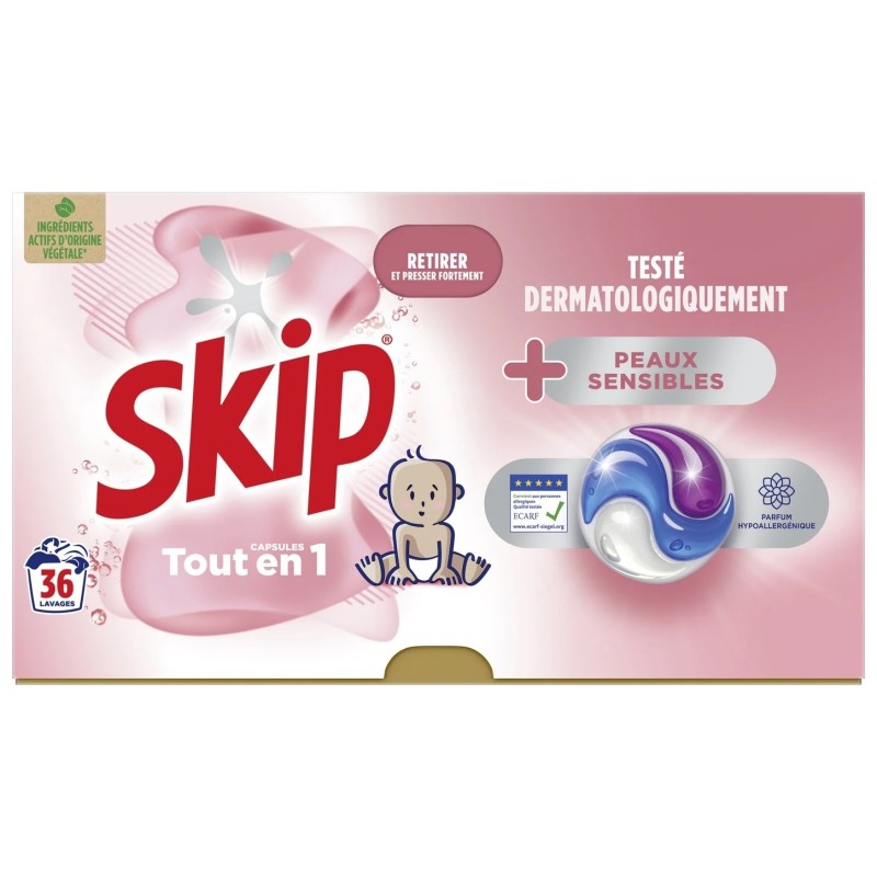Skip Tout en 1 Lessive Capsules Peaux Sensibles - 36 Capsules