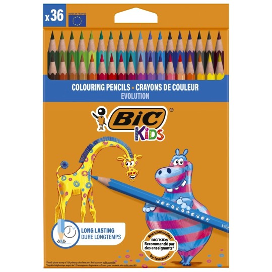 Bic Kids Evolution Ecolutions Crayons de Couleur - Lot de 36 - Multicolore