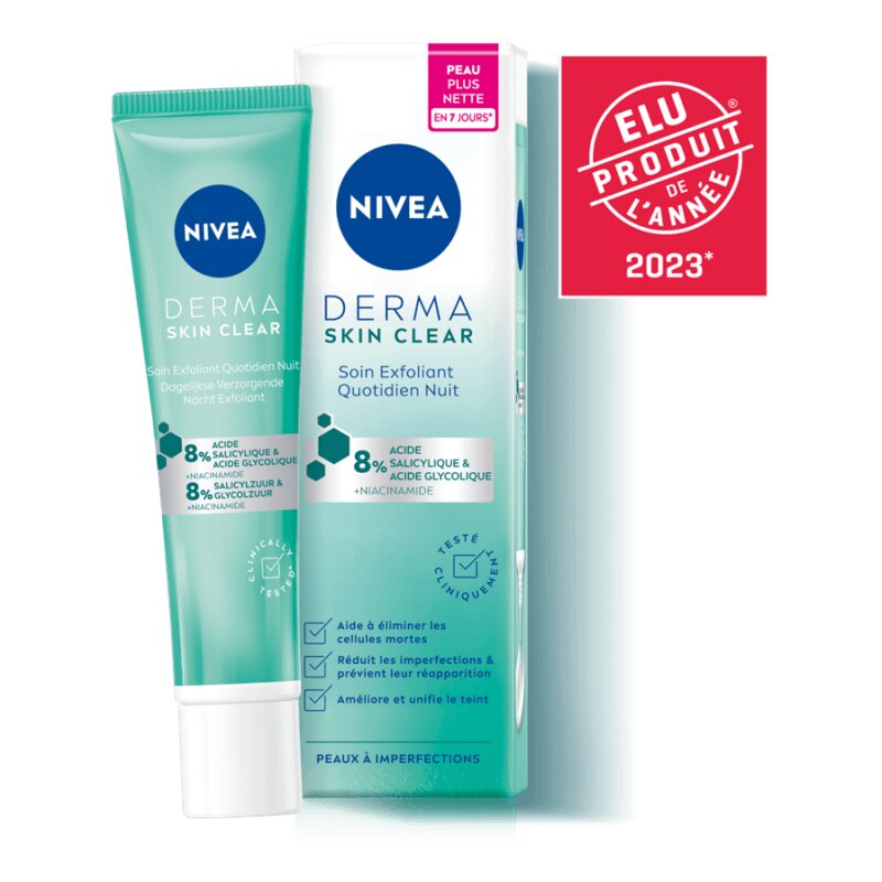 Nivea Derma Skin Clear Soin Exfoliant Quotidien Nuit - Peau à Imperfections - 40ml