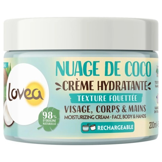 Lovea Crème Hydratante Visage Corps Mains à l'Huile de Coco Bio - 200ml