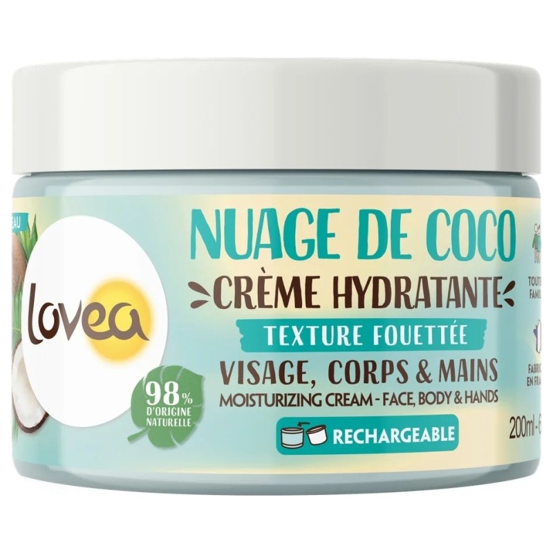 Lovea Crème Hydratante Visage Corps Mains à l'Huile de Coco Bio - 200ml