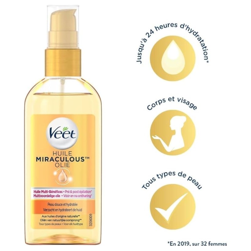 Veet Expert Huile Pré et Post Épilation Multi-Bénéfices - Tous Types de Peau - 100ml