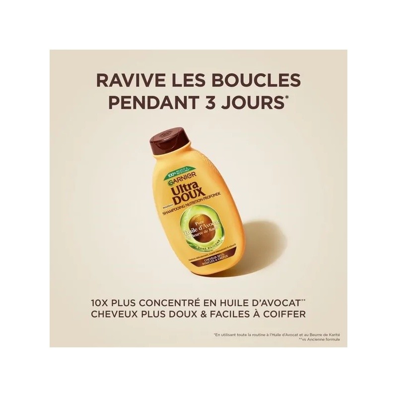 Garnier Ultra Doux Shampoing Avocat et Beurre de Karité - Cheveux Très Secs ou Frisés - 300ml