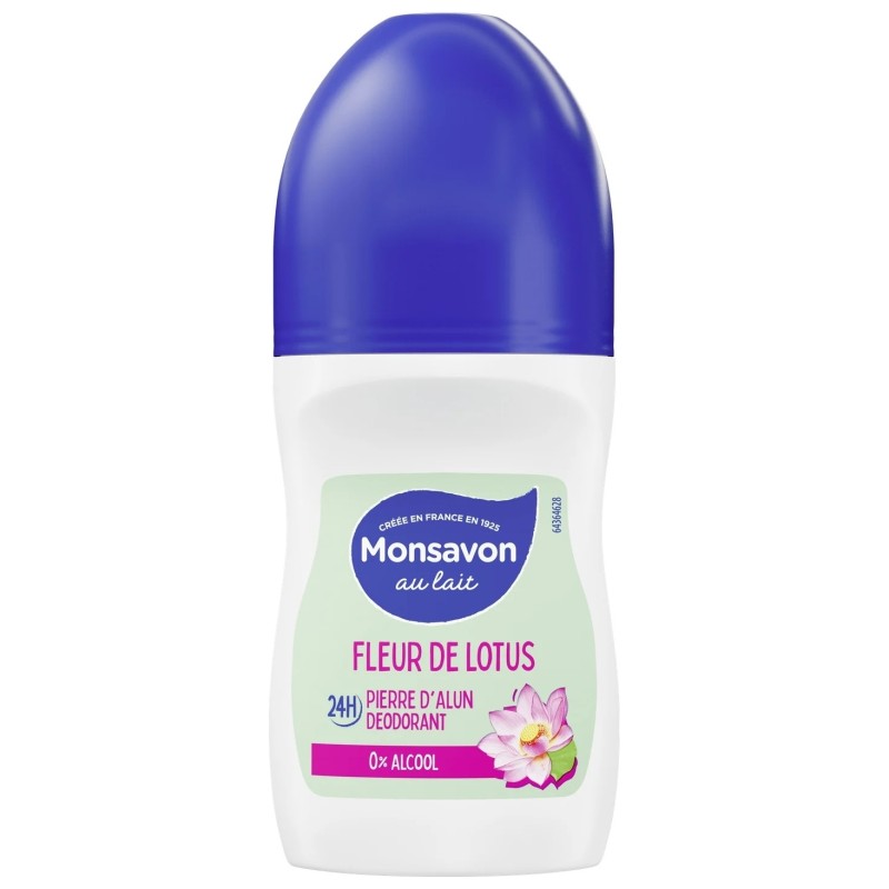 Monsavon Fleur de Lotus Déodorant Bille - Sans Alcool - Protection 24h - Pierre d'Alun - 50ml