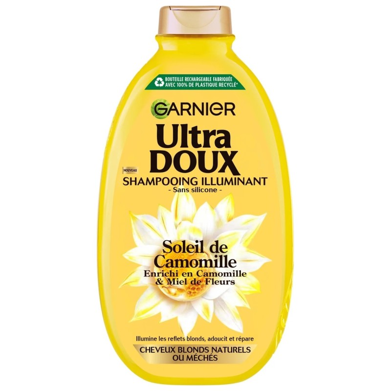 Garnier Ultra Doux شامبو للشعر الأشقر المضيء - البابونج وعسل الزهور - 600 مل