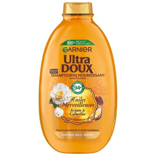 Garnier Ultra Doux Shampoing Nourrissant - Cheveux Secs et Ternes - Huiles d'Argan et Camélia - 600ml