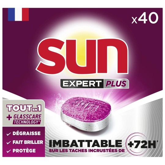 Sun Expert Plus Tablettes Lave-Vaisselle Tout en 1 - Boîte de 40 Capsules