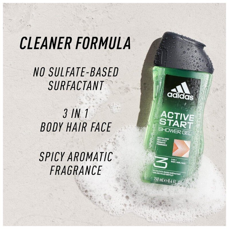 Adidas Active Start Gel Douche 3 en 1 - Corps, Cheveux et Visage - 250ml