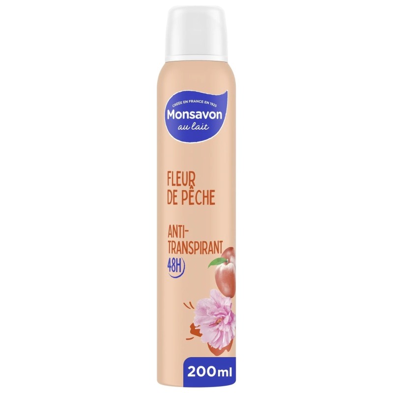 Monsavon Fleur de Pêche Déodorant Spray Anti-Transpirant - Protection 48h - 200ml