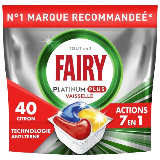 Fairy Platinum Plus Tablettes Lave-Vaisselle Tout en 1 - Anti-Terne - 40 Tablettes
