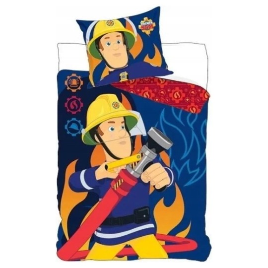 Sam le Pompier Housse de Couette + Taie d'Oreiller - 140x200 Cm + 70x90 Cm - 100% Coton