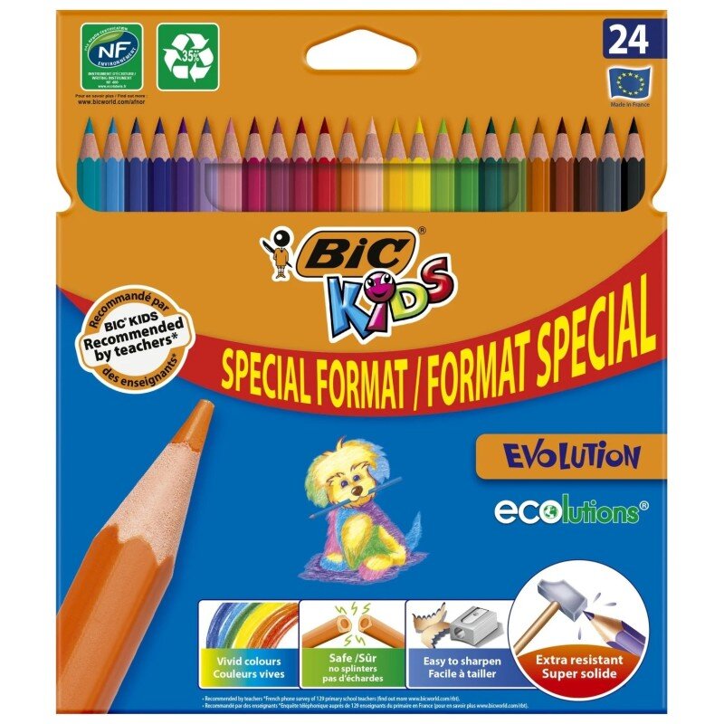 Bic Kids Evolution Ecolutions Crayons de Couleur - Lot de 24 - Couleurs Assorties