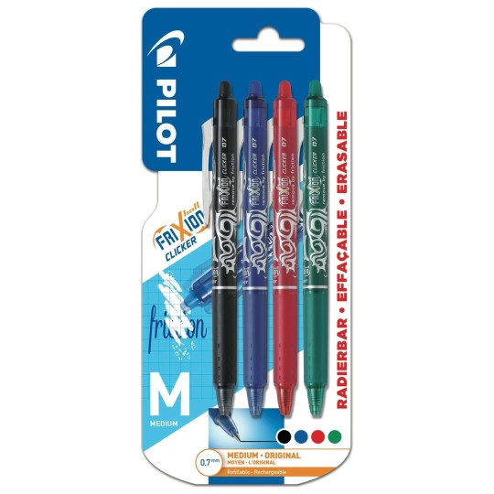 Pilot Frixion Ball Clicker Stylo Roller Effaçable - 4x1 Stylo - Noir Bleu Rouge Vert