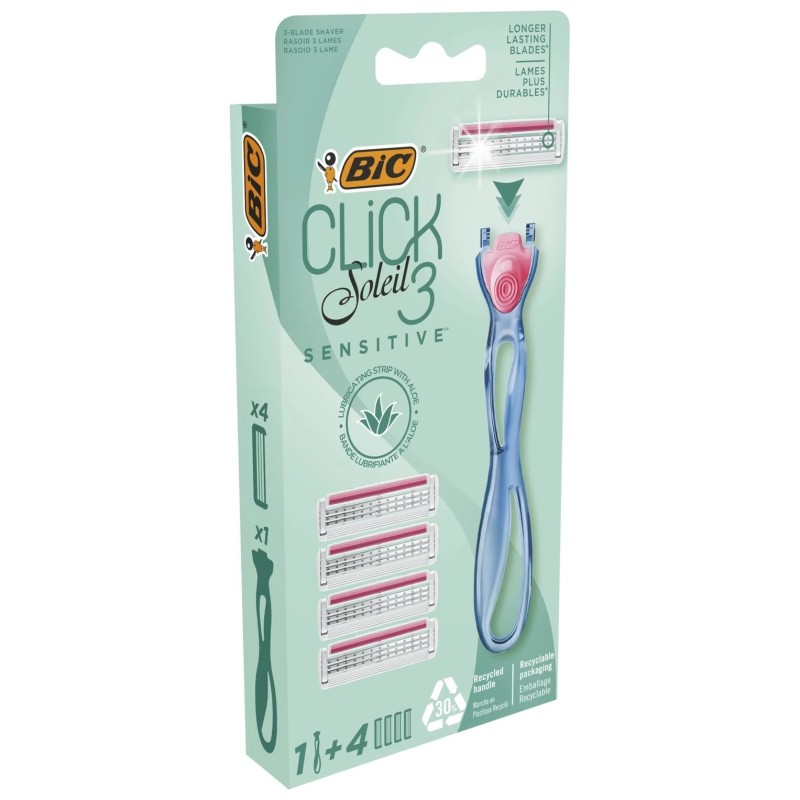 Bic Click 3 Soleil Sensitive women'S Razor - 1 Handle + 4 Refills