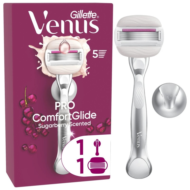 Gillette Venus Pro Comfort Glide Rasoir Femme - Peau Sèche - 1 Manche + 1 Recharge Lames - Sugarberry