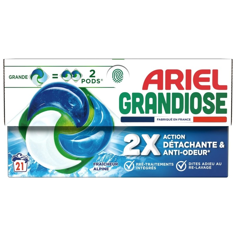 Ariel Grandiose Pods Lessive Capsules Fraîcheur Alpine - 21 Capsules