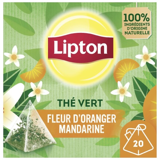 Lipton Thé Vert Fleur d'Oranger Mandarine - Boîte de 20 Sachets