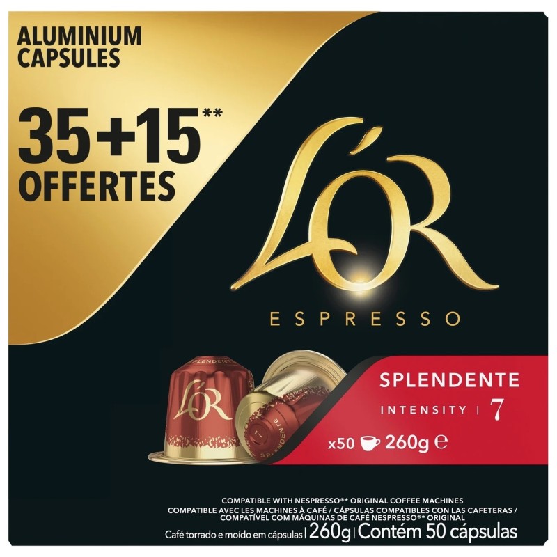 L'Or Espresso Splendente Capsules Café - Intensité 7 - Compatible Nespresso - 50 Capsules