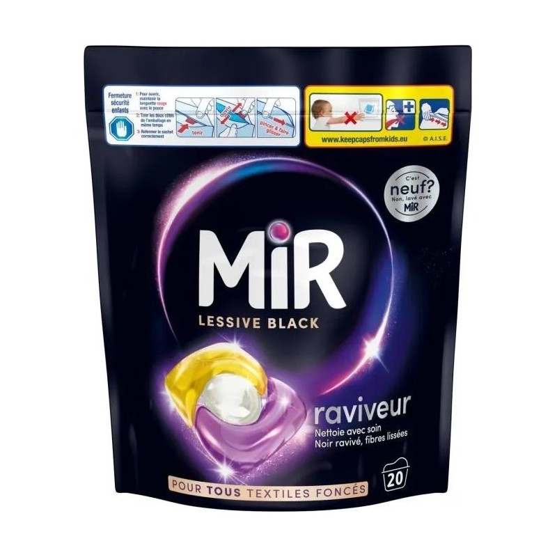 Mir Black Lessive Capsule Raviveur - Textiles Foncés - 20 Lavages