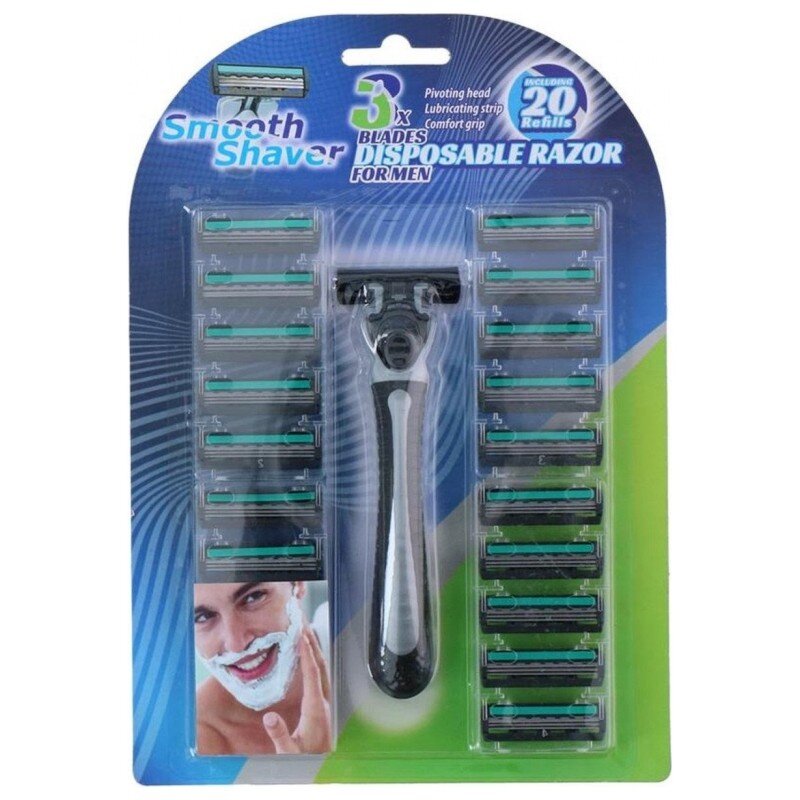 Smooth Shaver Kit Razor 21 Pieces - 3 Blades Men - Black