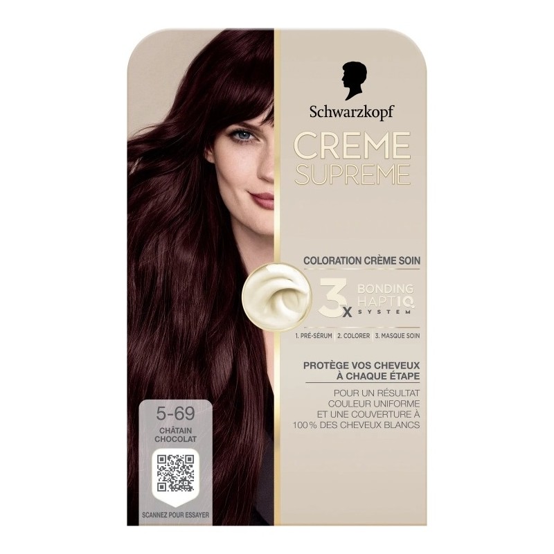 Schwarzkopf Supreme Crème Soin Coloration Permanente  - Couvre 100% Cheveux Blancs  - Châtain Chocolat 5-69