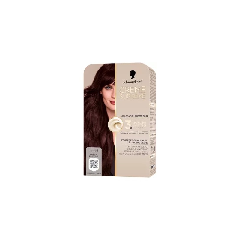 Schwarzkopf Supreme Crème Soin Coloration Permanente  - Couvre 100% Cheveux Blancs  - Châtain Chocolat 5-69