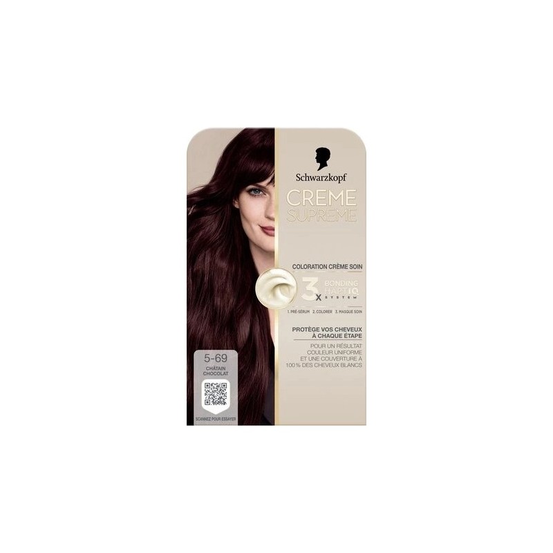 Schwarzkopf Supreme Crème Soin Coloration Permanente  - Couvre 100% Cheveux Blancs  - Châtain Chocolat 5-69