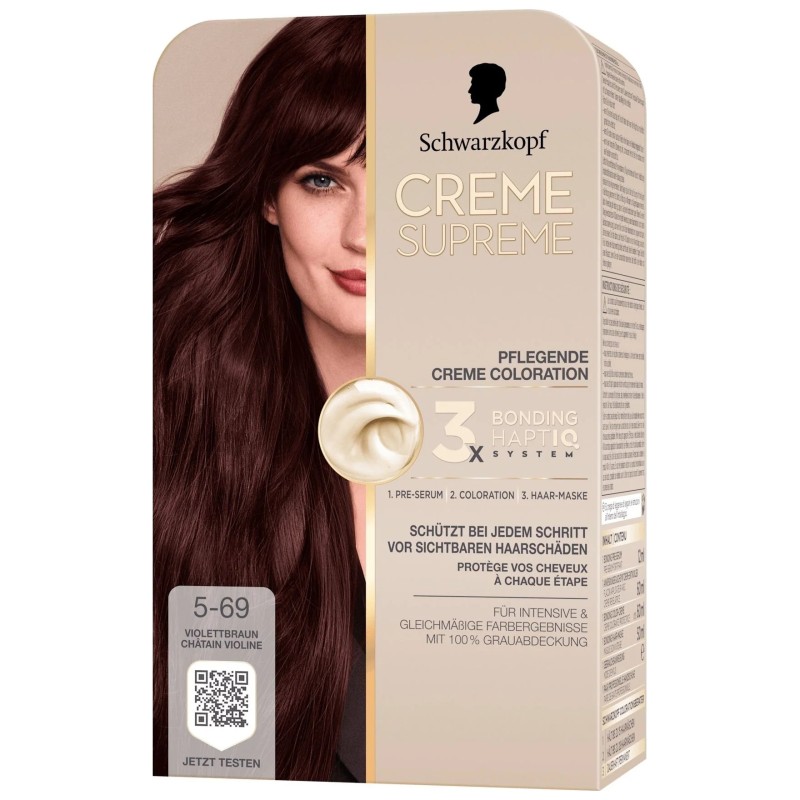 Schwarzkopf Supreme Crème Soin Coloration Permanente  - Couvre 100% Cheveux Blancs  - Châtain Chocolat 5-69