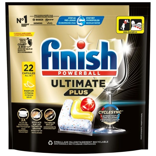 Finish Ultimate Plus Capsules Lave-Vaisselle Citron X22