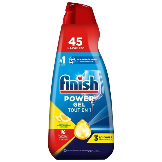 Finish Power Gel Lave-Vaisselle Tout en 1 Citron X45 - 900ml