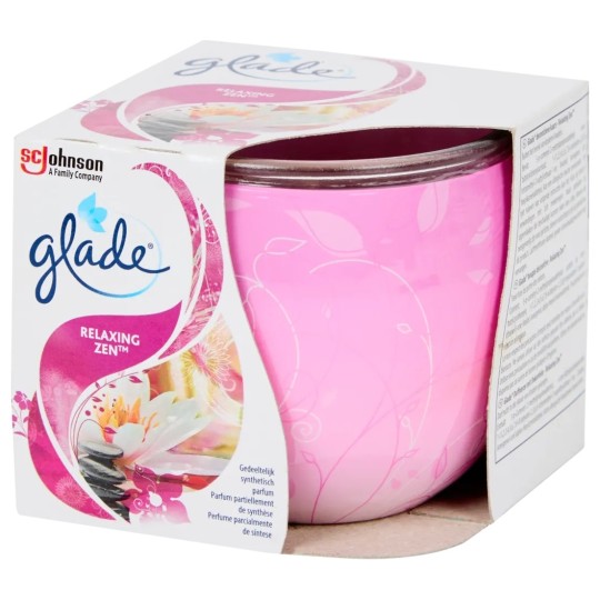 Glade Relaxing Zen Bougie Parfumée - Pot Verre - 30h - Fleurs Rose