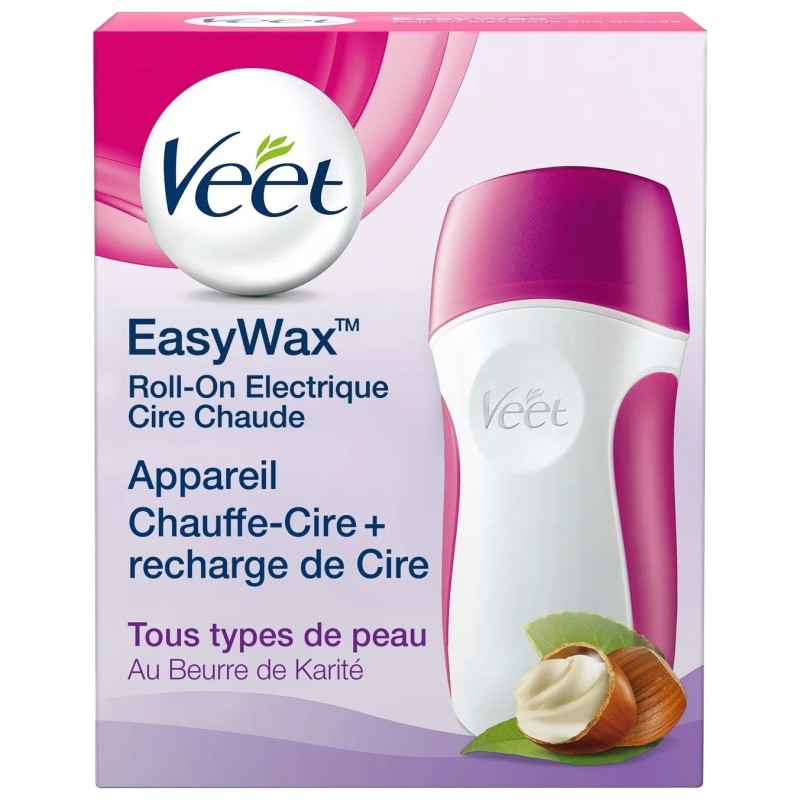 Veet Easywax Roll-On Électrique Cire Chaude Corps - Beurre de Karité - Appareil + Recharge 50ml