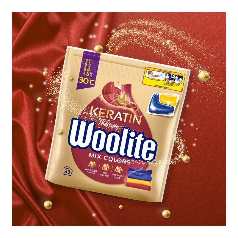 Woolite Keratin Therapy Lessive en Capsules Couleur - 33 Lavages